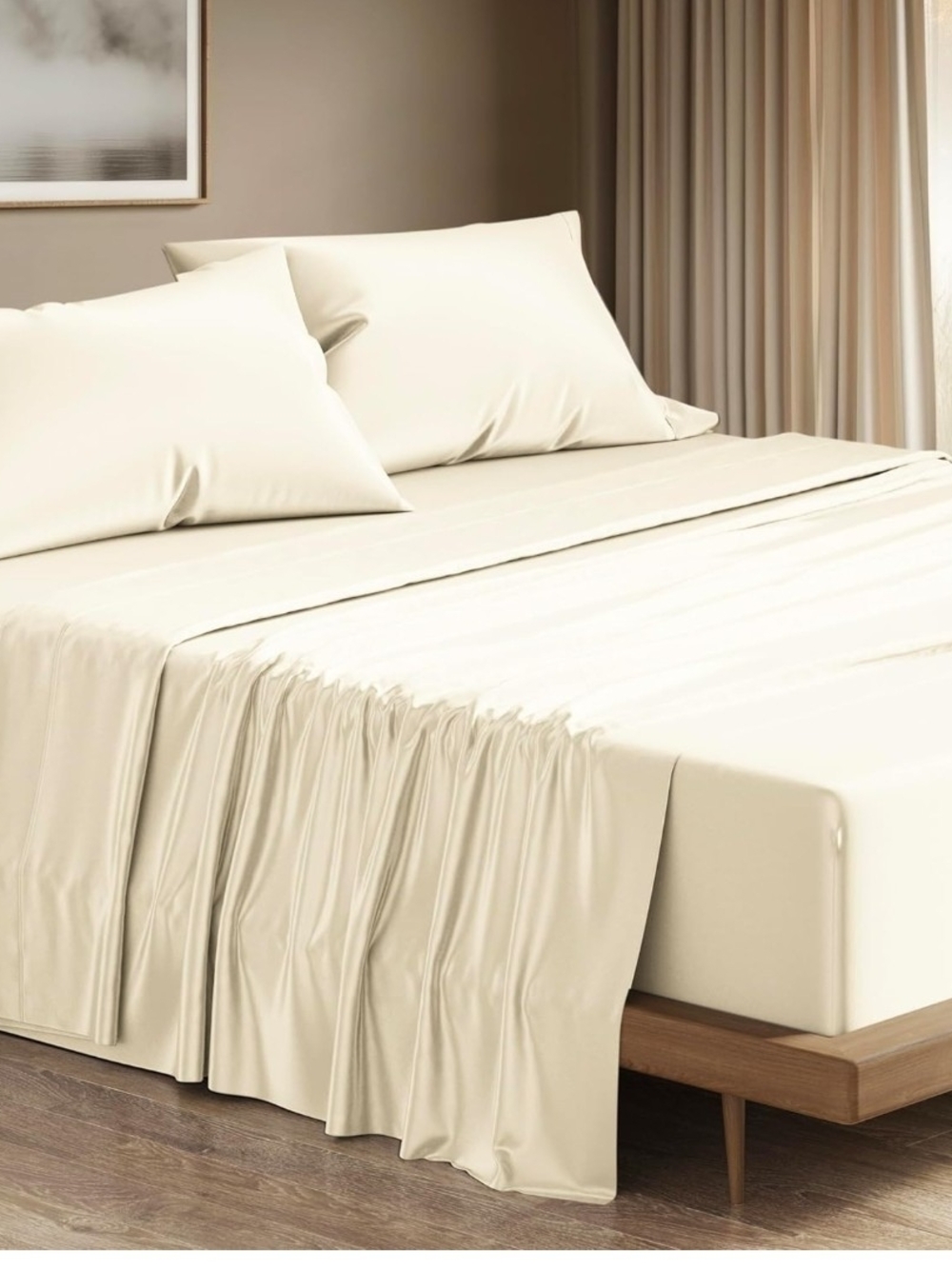 Thread Spread 100% Egyptian Cotton California King Sheet Set Ivory 1200 TC 4 Pc